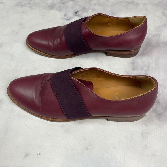 Bobbies Paris Burgundy Leather Pull On Oxfords Stretchy Strap - Picture 4 of 10